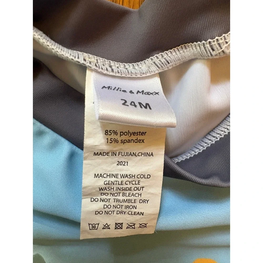 Millie & Maxx Boys Blue Grey Dump Truck Rash‎ Guard Swim Shirt 24M